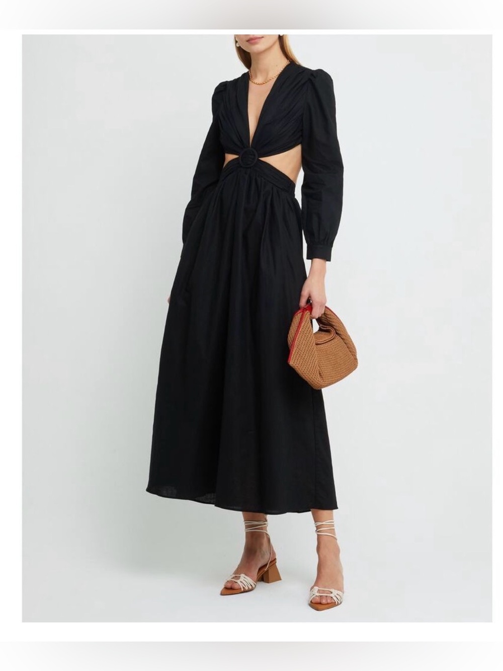o.p.t Kimia Linen Cotton Cut Out Minimalist Black Elegant Dress Size Small